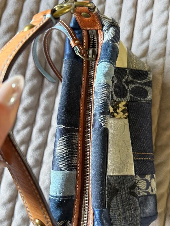 Coach Denim and Leather Patchwork Shoulder Bag - Blue, Tan - Picture 7 of 10